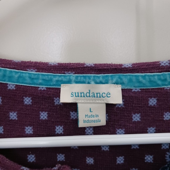 Sundance Top Womens L Henley Waffle Knit Thermal Blue Purple Owl Print - Picture 4 of 6